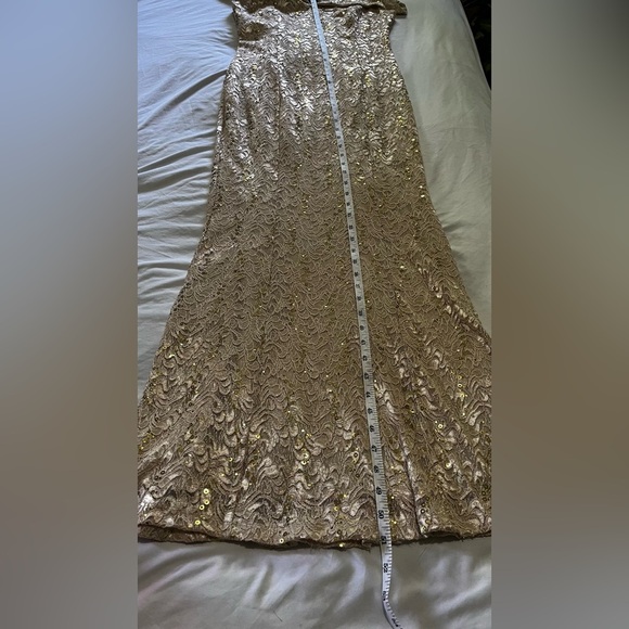 Cachet Sequin Lace Gown in Tan and Gold - Picture 7 of 10